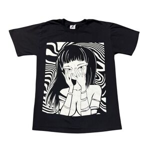 Apari Anime Girl Graphic T-Shirt Men's Small Black Manga Art Streetwear